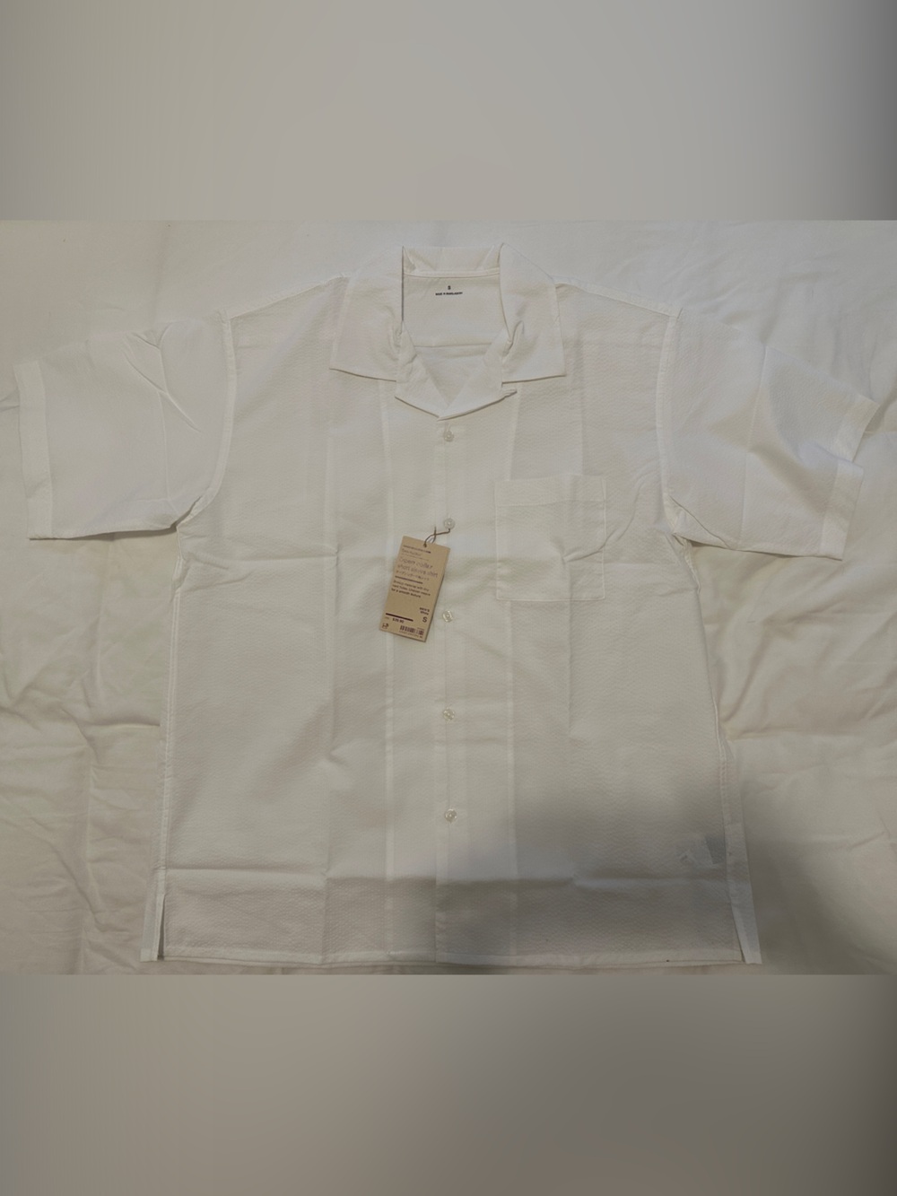 Brand New MUJI Men's Seersucker White Short-Sleeve Open Collar Shirt